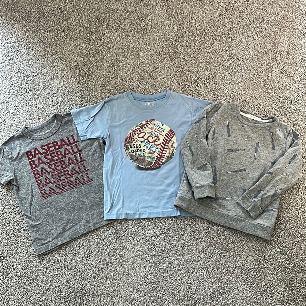 Kids Baseball Themed T-Shirts - Gray and Blue